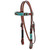 Showman Headstall & Breast Collar Set w/ Teal, Gold & Black Beaded Cross Design
