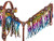 Showman Feather, Sunflower & Cactus Headstall & Breast Collar Set w/ Metallic Rainbow Fringe