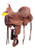13" Double T Youth Hard Seat Barrel Style Saddle w/ Cheetah Seat & White Buckstitch Accents