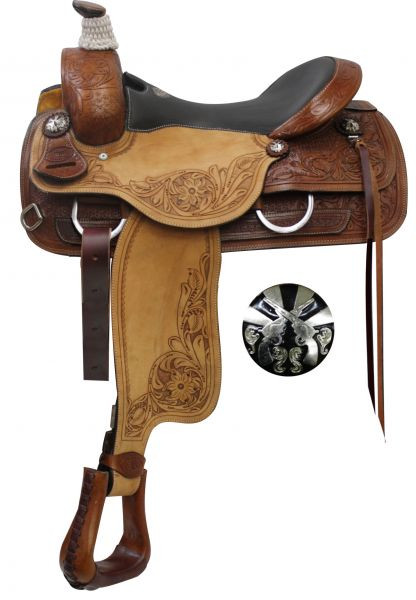 16 Fully tooled Buffalo roper style saddle with suede leather seat