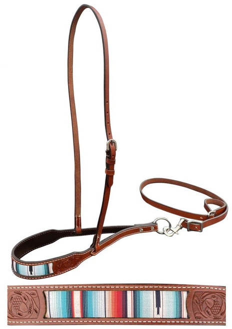 Showman ® Leather noseband and tiedown with colorful rawhide