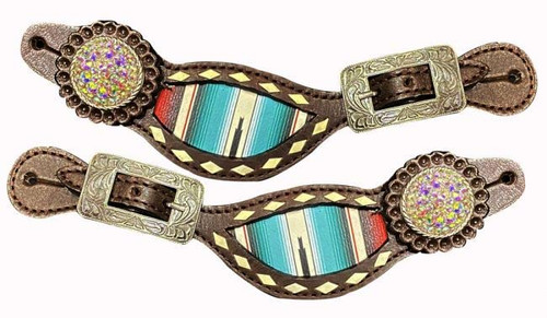 Showman ® Ladies Cowhide spur straps with black whip stitch edges main image 1