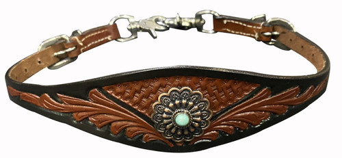Sangle De Poitrail Cheval Showman - Cuir Avec Overlay Alligator Bleu Canard Et Marron, Neuf