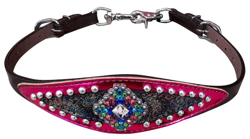 New! Showman ® Hair on cowhide Leather wither strap with black rawhide lacing.
