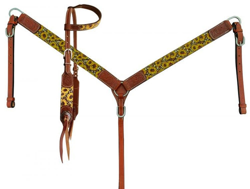 Showman ®  Beaded Cheetah and Cactus 4 Piece Headstall and Breastcollar Set.