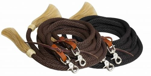 Showman ® 8ft leather braided rein with colored lacing.