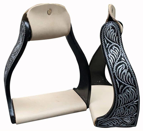Showman Lightweight Twisted Aluminum Stirrups - Wide Rubber Grip Tread, Leather Accents