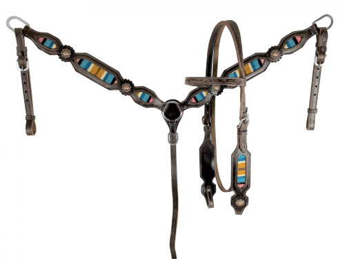 Teal Serape Headstall and Breast Collar Set