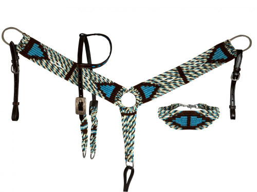 NEW!Showman Corded One Ear Headstall & Breast collar set - teal, orange, and red