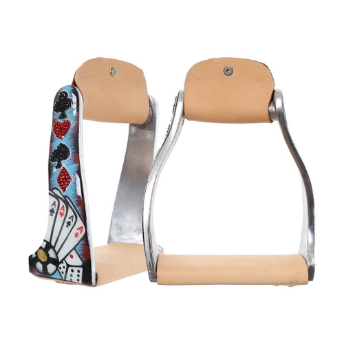 Showman ® lightweight angled aluminum stirrups with rubber grip tread.