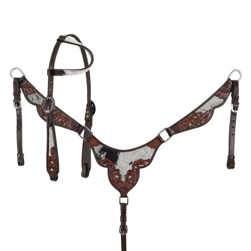 New! Showman ® Medium tooled leather headstall and breast collar. main image 1