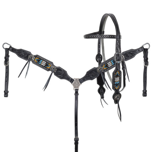 New! Showman Hand Painted Floral Accent Browband and Breastcollar with fringe. main image 0