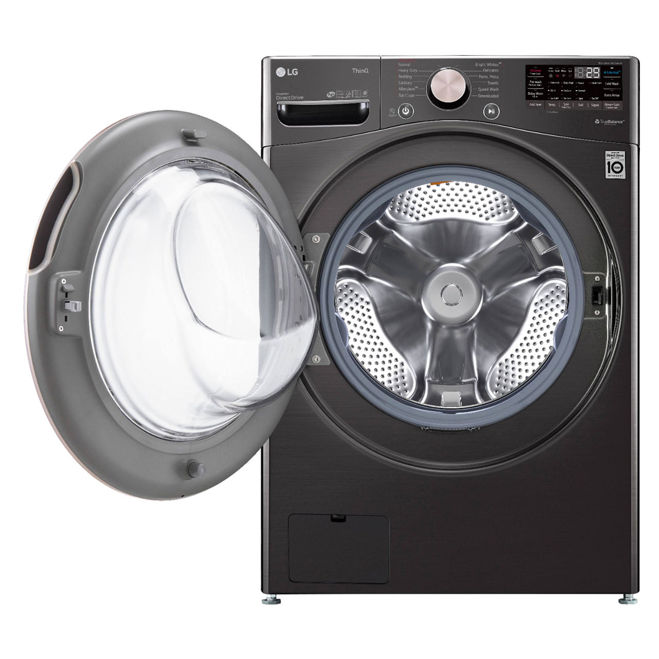 LG - 4.5 Cu. Ft. High-Efficiency Stackable Smart Front Load Washer door open