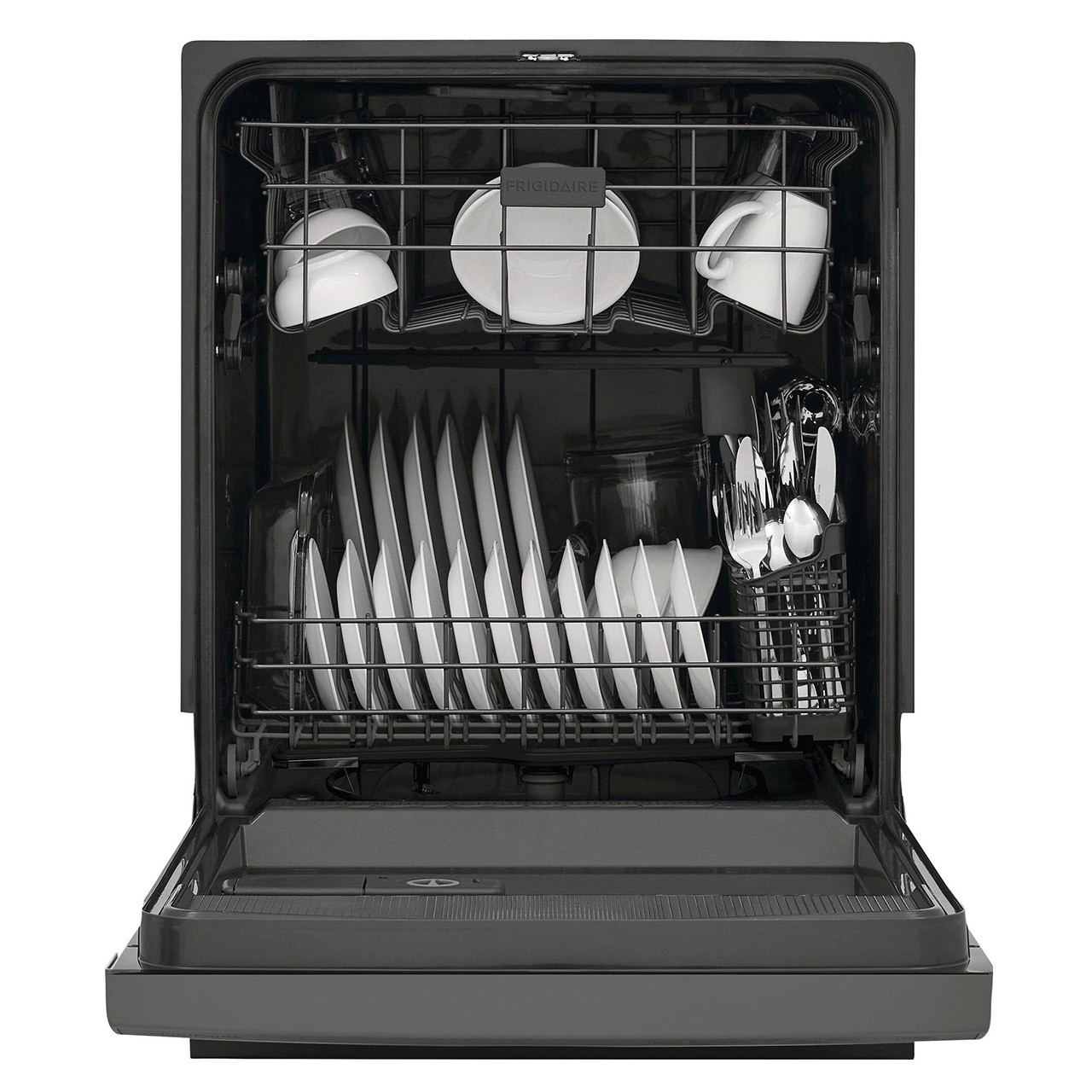 Front Control Built-In Plastic Tub Dishwasher with DishSense Sensor Technology -  Stainless Steel - washer open filled Front Control Built-In Plastic Tub Dishwasher with DishSense Sensor Technology -  Stainless Steel - washer open filled