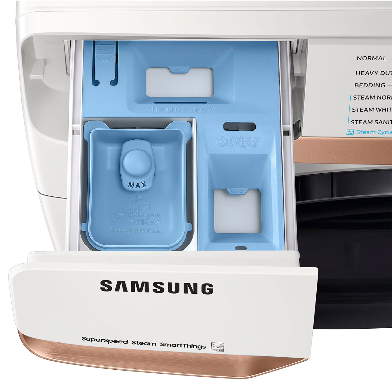 Samsung™ High-Efficiency Stackable Smart Front Load Washer detergent drawer Samsung™ High-Efficiency Stackable Smart Front Load Washer detergent drawer