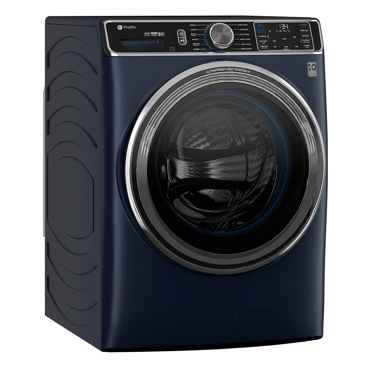 GE Profile™ High-Efficiency Stackable Smart Front Load Washer with Steam and UltraFresh Vent System+ With OdorBlock - Sapphire Blue GE Profile™ High-Efficiency Stackable Smart Front Load Washer with Steam and UltraFresh Vent System+ With OdorBlock - Sapphire Blue