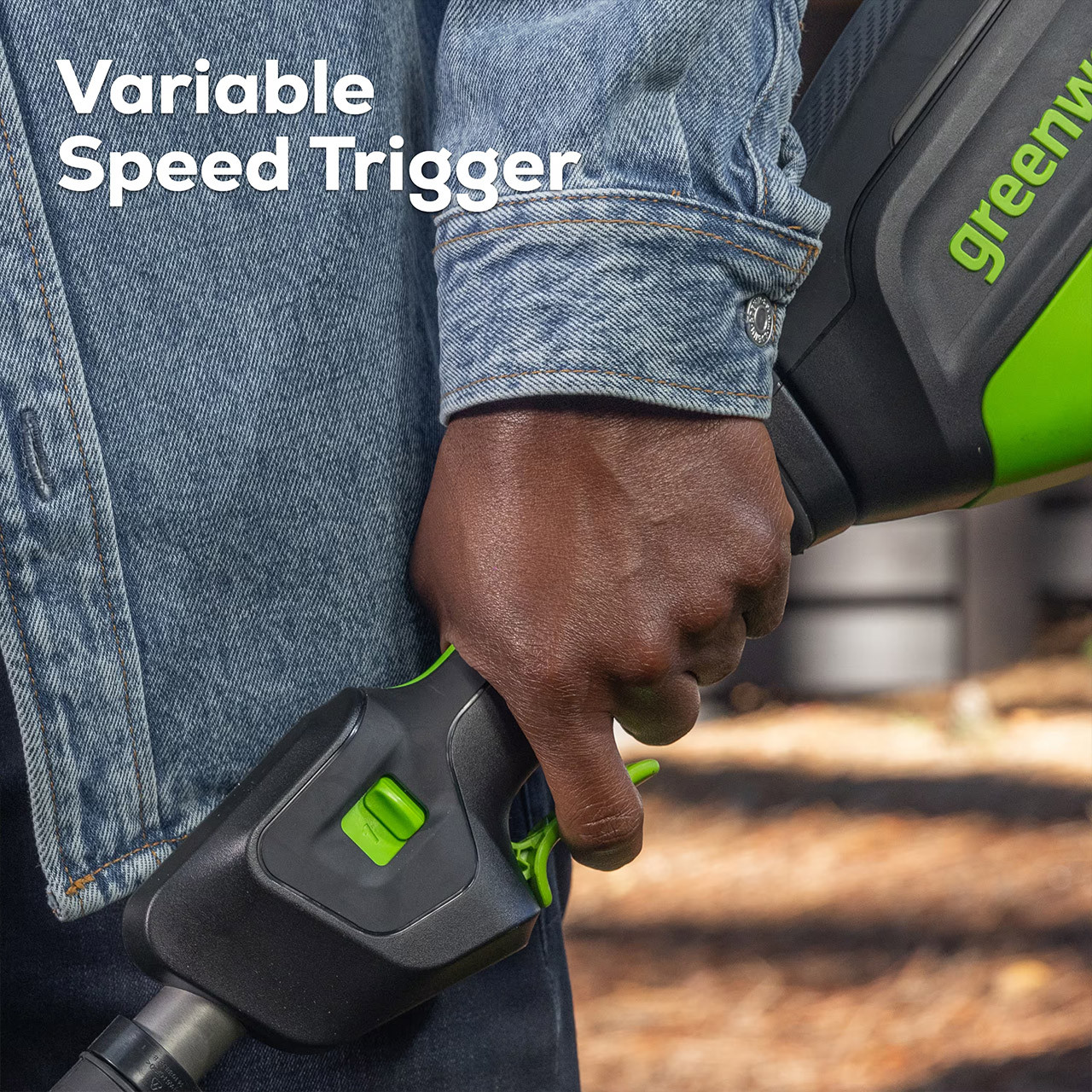String Trimmer has variable speed trigger