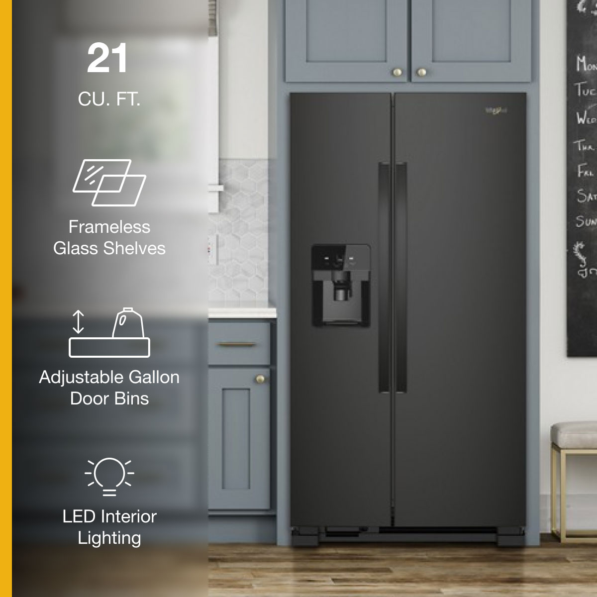 Whirlpool™ - 33-inch Wide Side-by-Side Refrigerator - 21 cu. ft. - Black