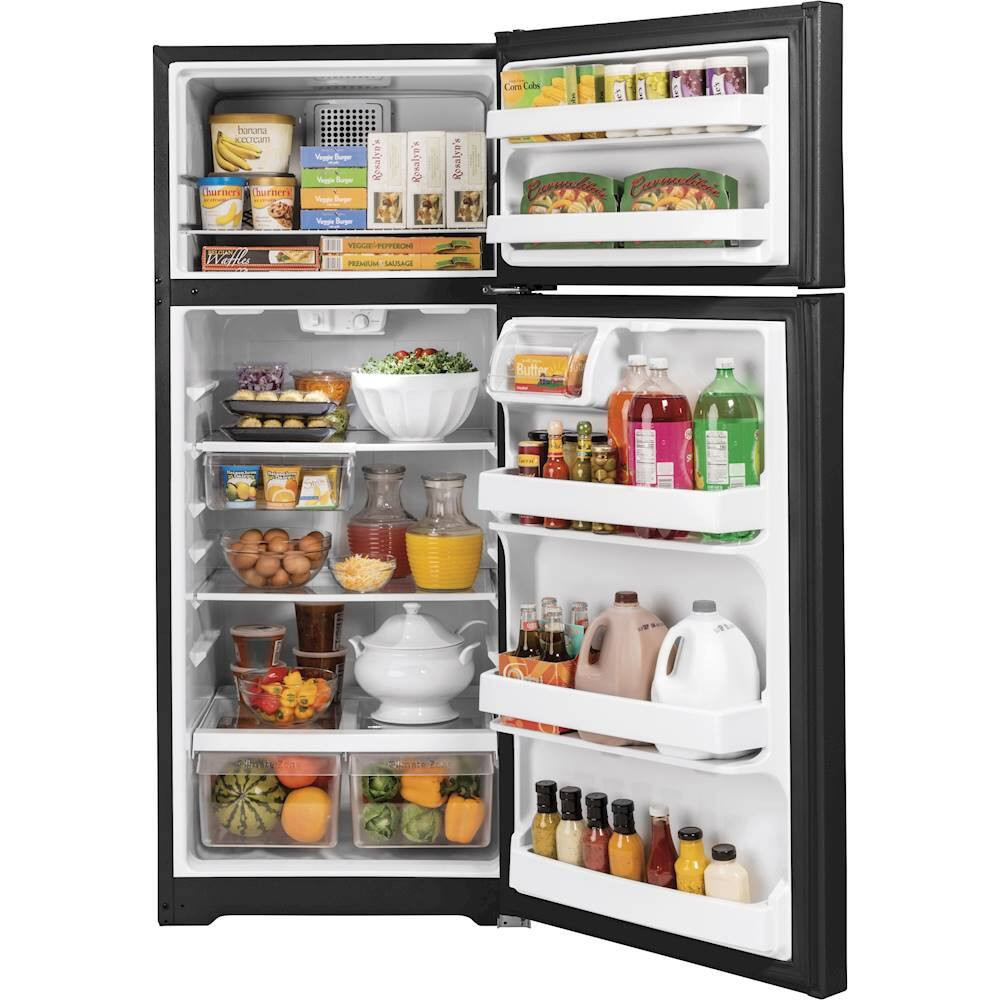 GE - 17.5 Cu. Ft. Top-Freezer Refrigerator with Edge-to-Edge Glass Shelves - Black
