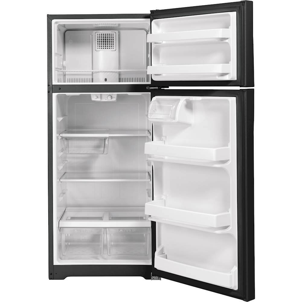 GE - 17.5 Cu. Ft. Top-Freezer Refrigerator with Edge-to-Edge Glass Shelves - Black