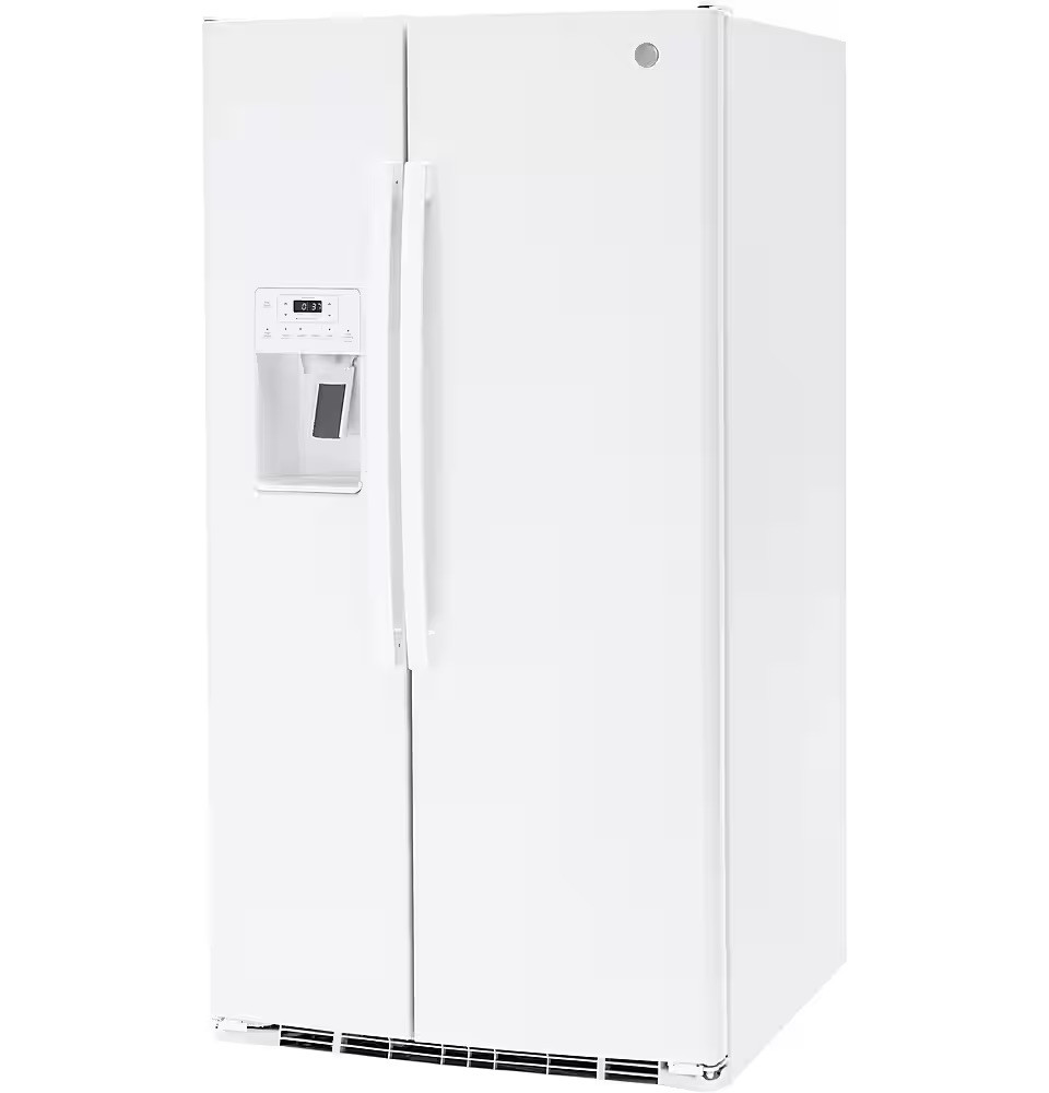 GE - 25.3 Cu. Ft. Side-by-Side Refrigerator with External Ice & Water Dispenser - High Gloss White