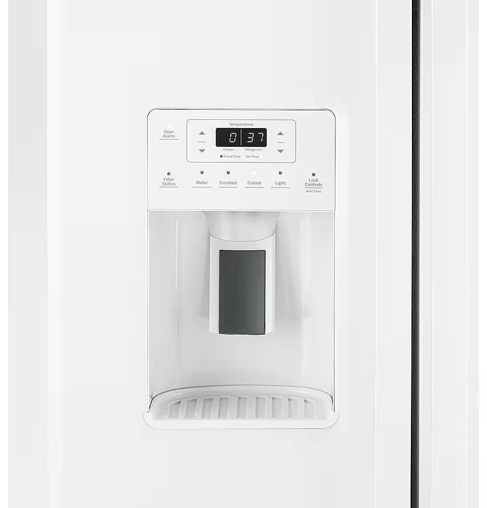 GE - 25.3 Cu. Ft. Side-by-Side Refrigerator with External Ice & Water Dispenser - High Gloss White