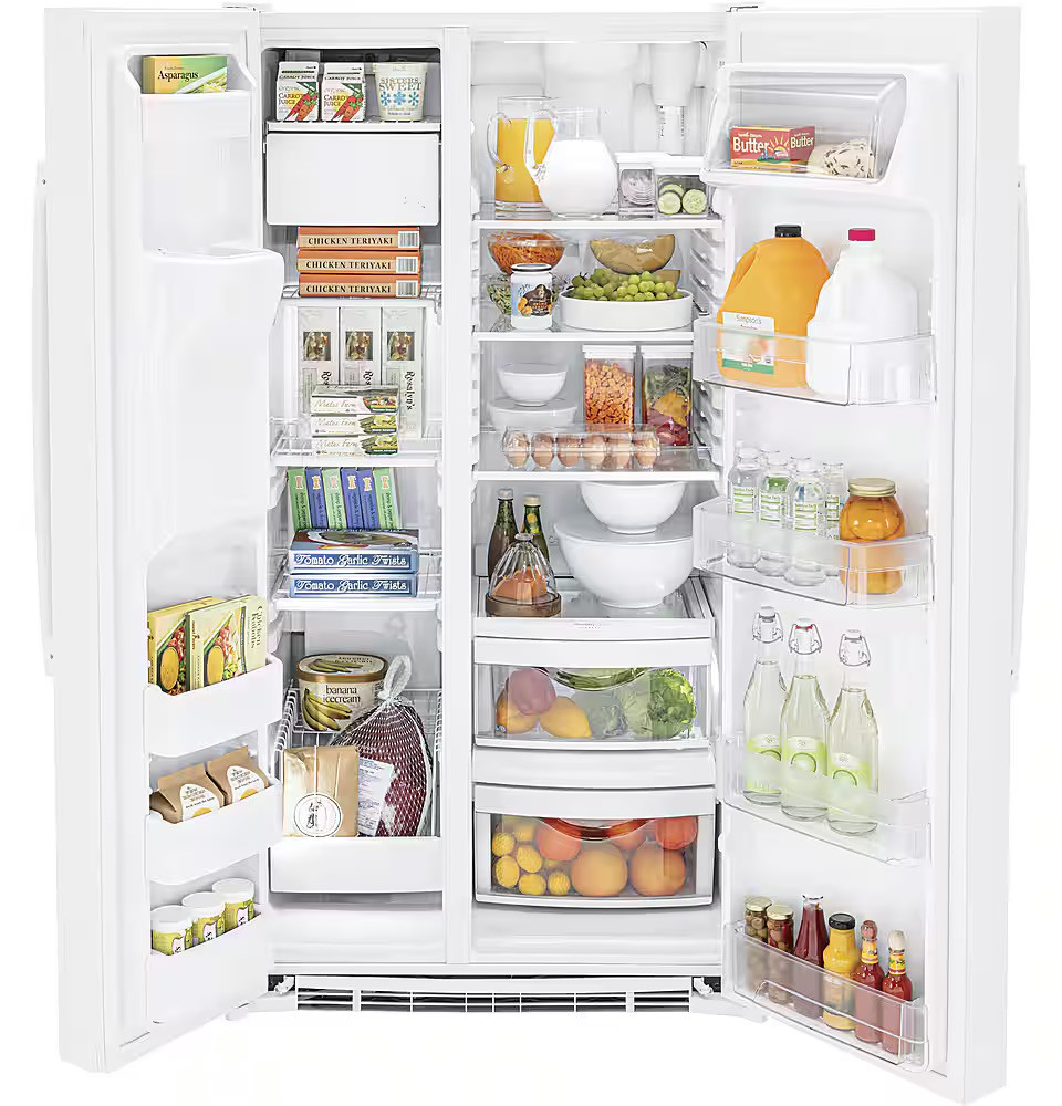 GE - 25.3 Cu. Ft. Side-by-Side Refrigerator with External Ice & Water Dispenser - High Gloss White
