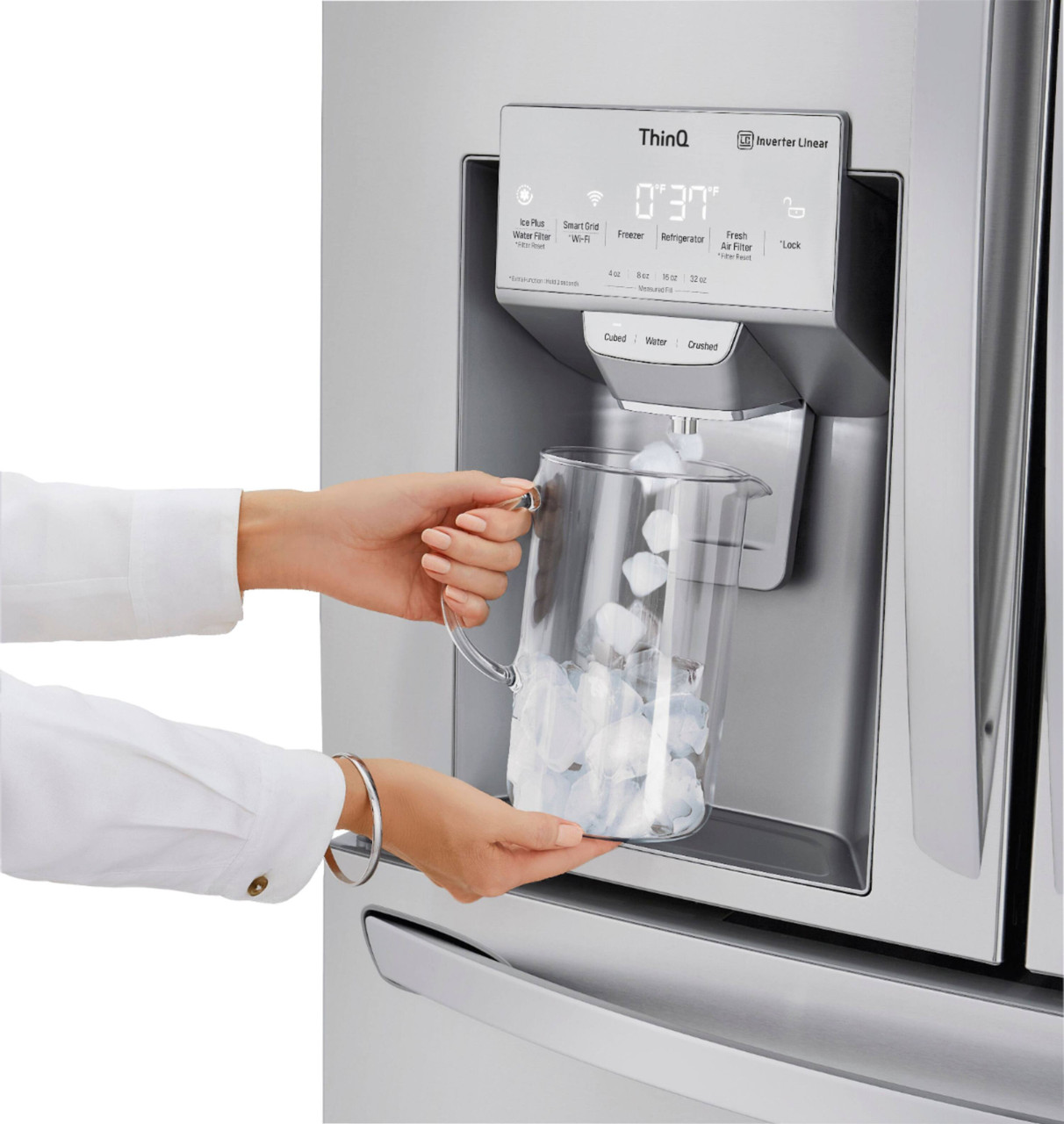 LG - 22.5 Cu. Ft. 4-Door French Door-in-Door Counter-Depth Smart Refrigerator with Craft Ice - Stainless Steel