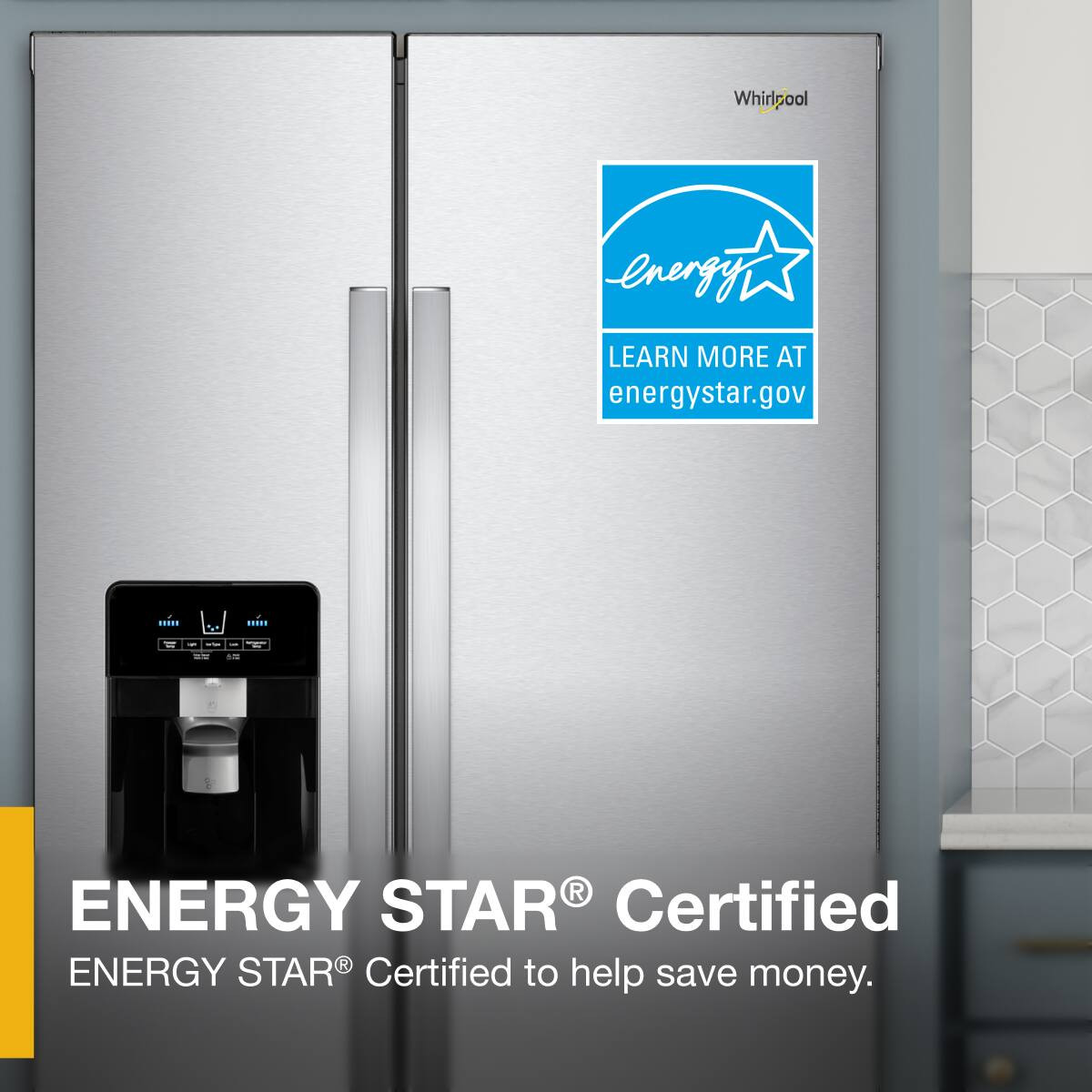 Whirlpool - 33-inch Wide Side-by-Side Refrigerator - 21 cu. ft. - Monochromatic Stainless Steel