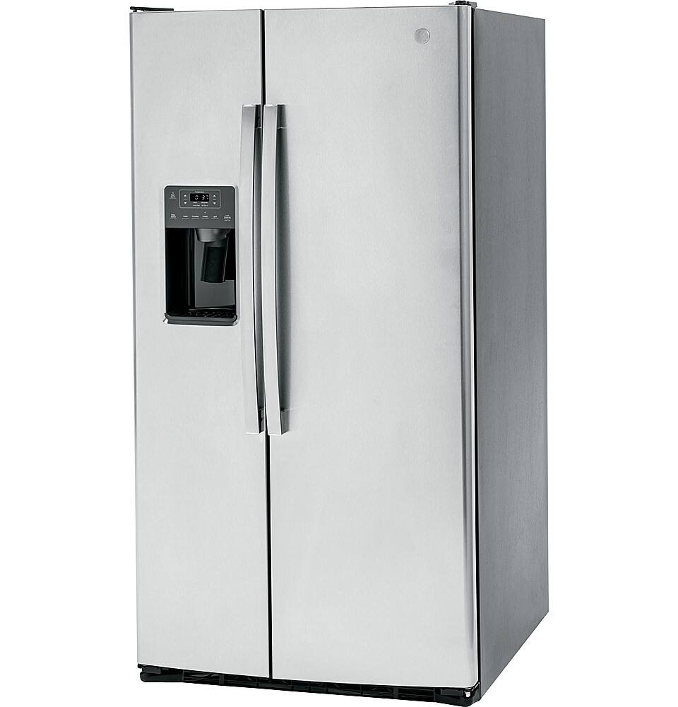 GE - 25.3 Cu. Ft. Side-by-Side Refrigerator with External Ice & Water Dispenser - Stainless Steel.