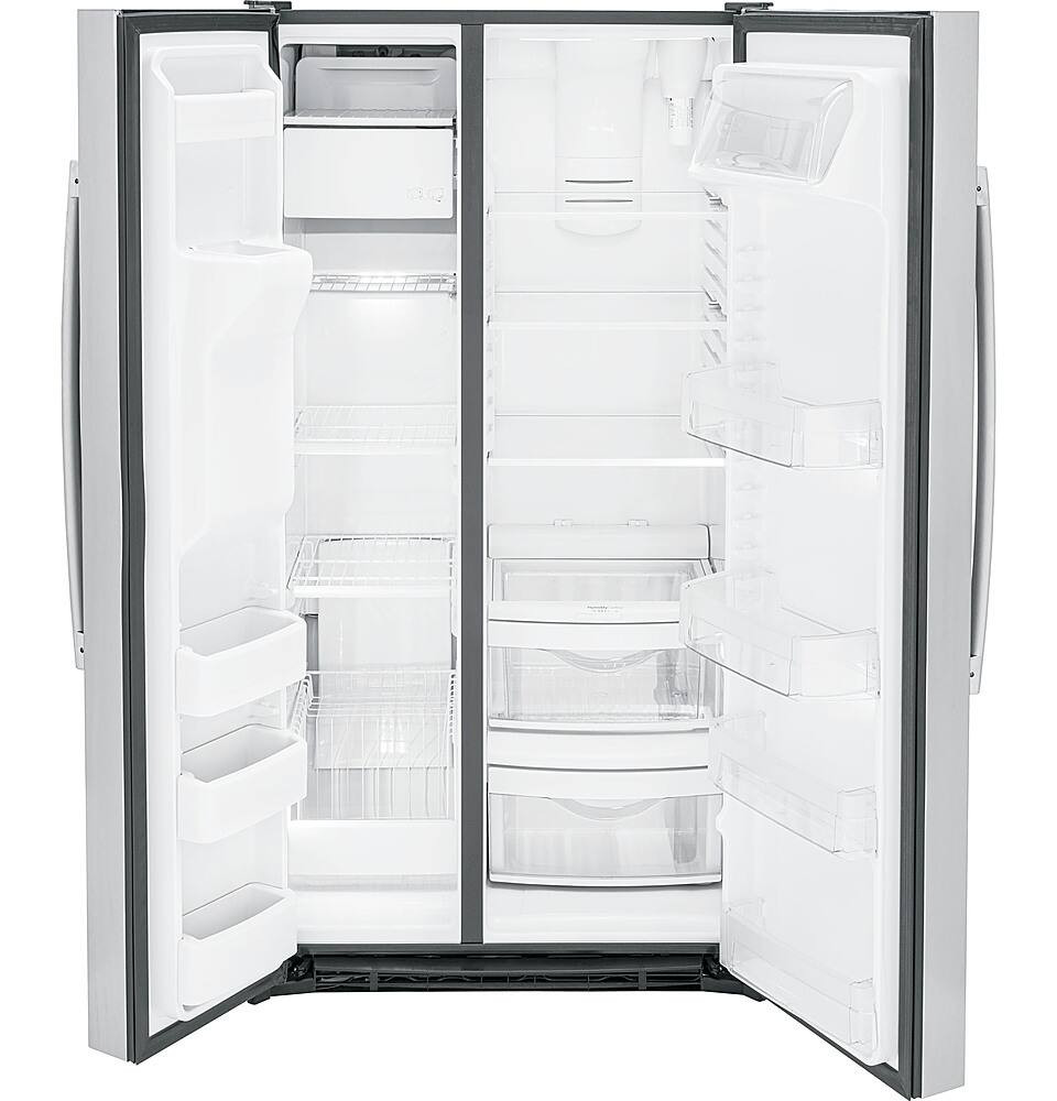 GE - 25.3 Cu. Ft. Side-by-Side Refrigerator with External Ice & Water Dispenser - Stainless Steel.