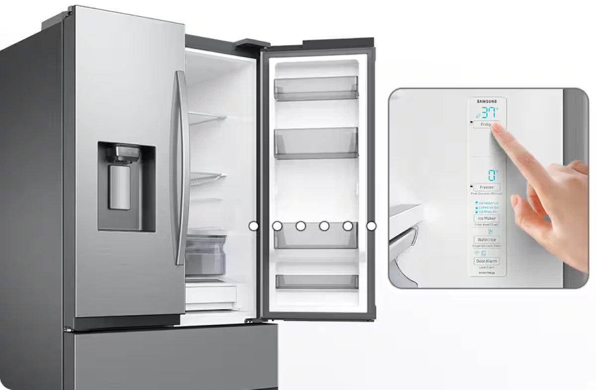 Samsung - 25 cu. ft. 3-Door French Door Counter Depth Smart Refrigerator with Family Hub - Stainless Steel