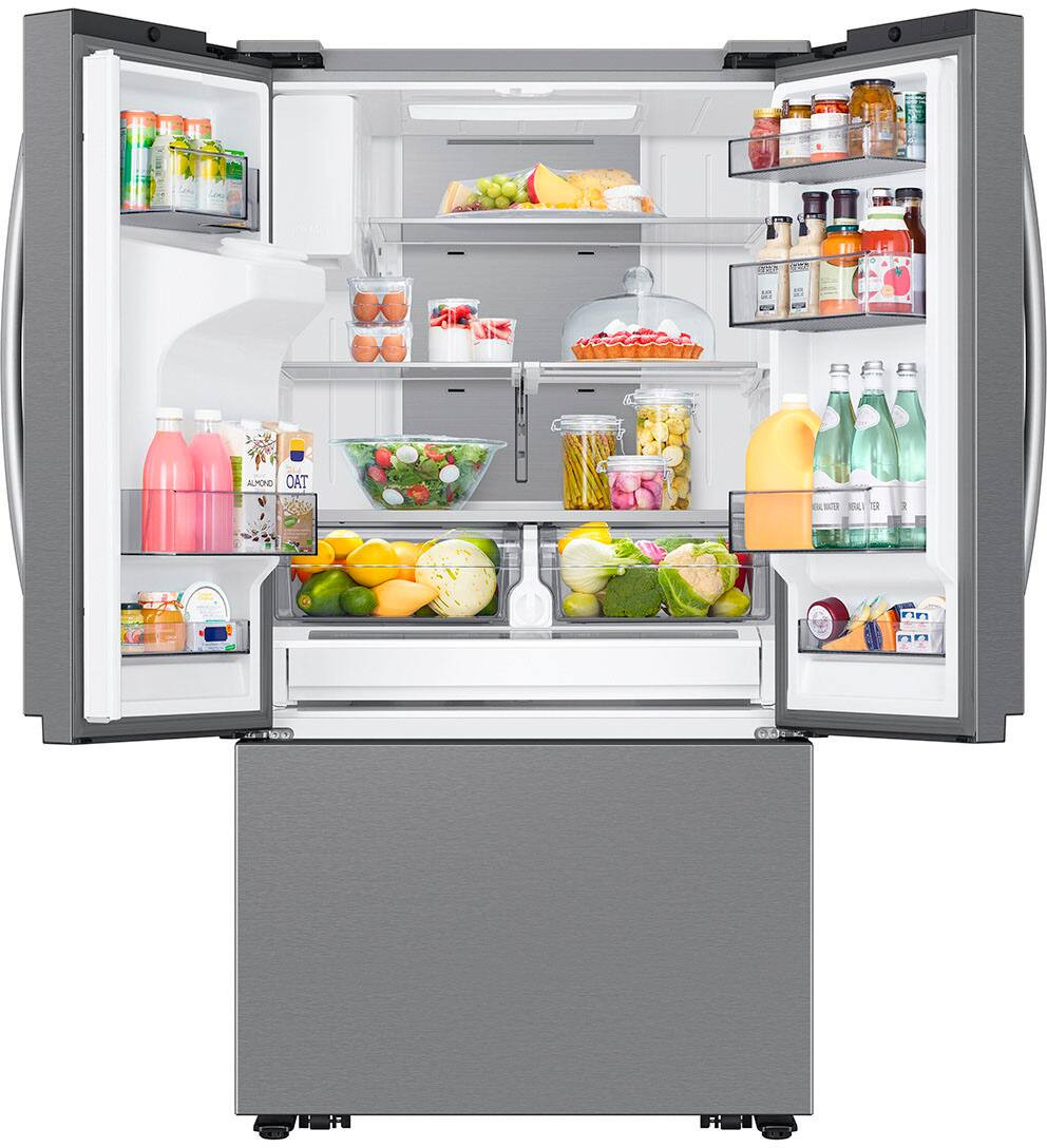 Samsung - 25 cu. ft. 3-Door French Door Counter Depth Smart Refrigerator with Family Hub - Stainless Steel