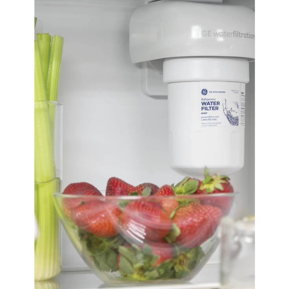 GE - 24.7 Cu. Ft. French Door Refrigerator with Internal Water Dispenser - High Gloss White