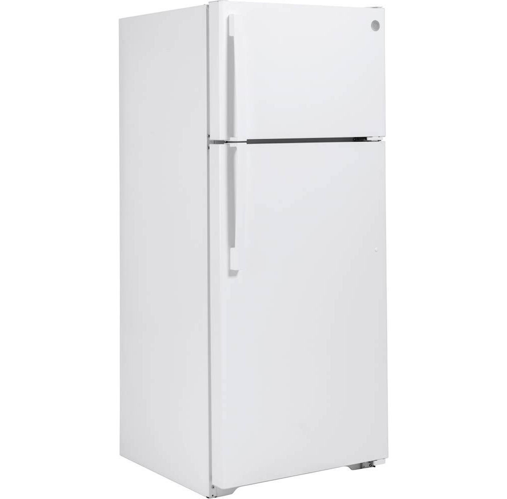 GE - 17.5 Cu. Ft. Top-Freezer Refrigerator with Edge-to-Edge Glass Shelves - White
