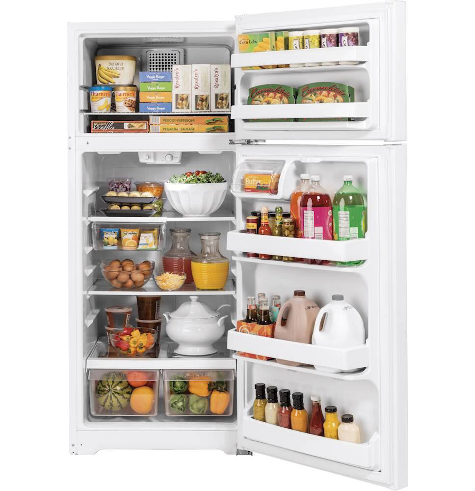 GE - 17.5 Cu. Ft. Top-Freezer Refrigerator with Edge-to-Edge Glass Shelves - White