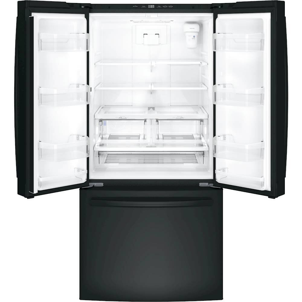 GE - 24.7 Cu. Ft. French Door Refrigerator with Internal Water Dispenser - High Gloss Black