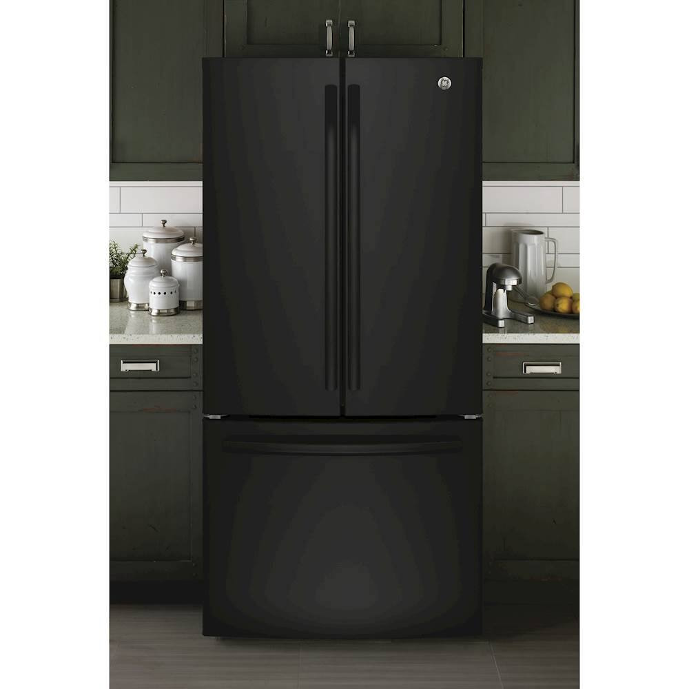 GE - 24.7 Cu. Ft. French Door Refrigerator with Internal Water Dispenser - High Gloss Black