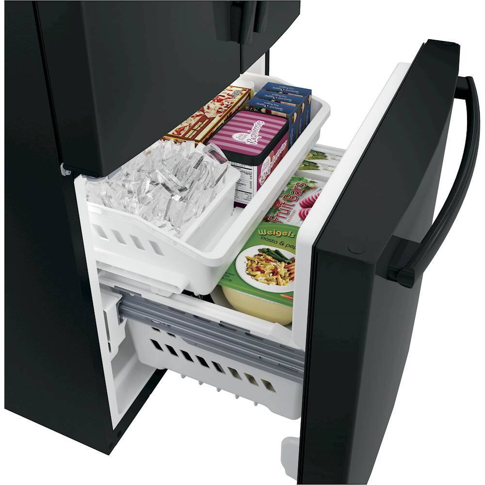 GE - 24.7 Cu. Ft. French Door Refrigerator with Internal Water Dispenser - High Gloss Black