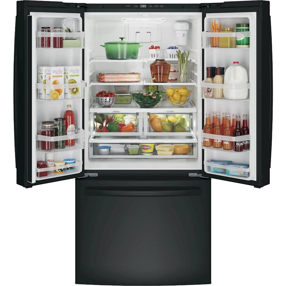 GE - 24.7 Cu. Ft. French Door Refrigerator with Internal Water Dispenser - High Gloss Black