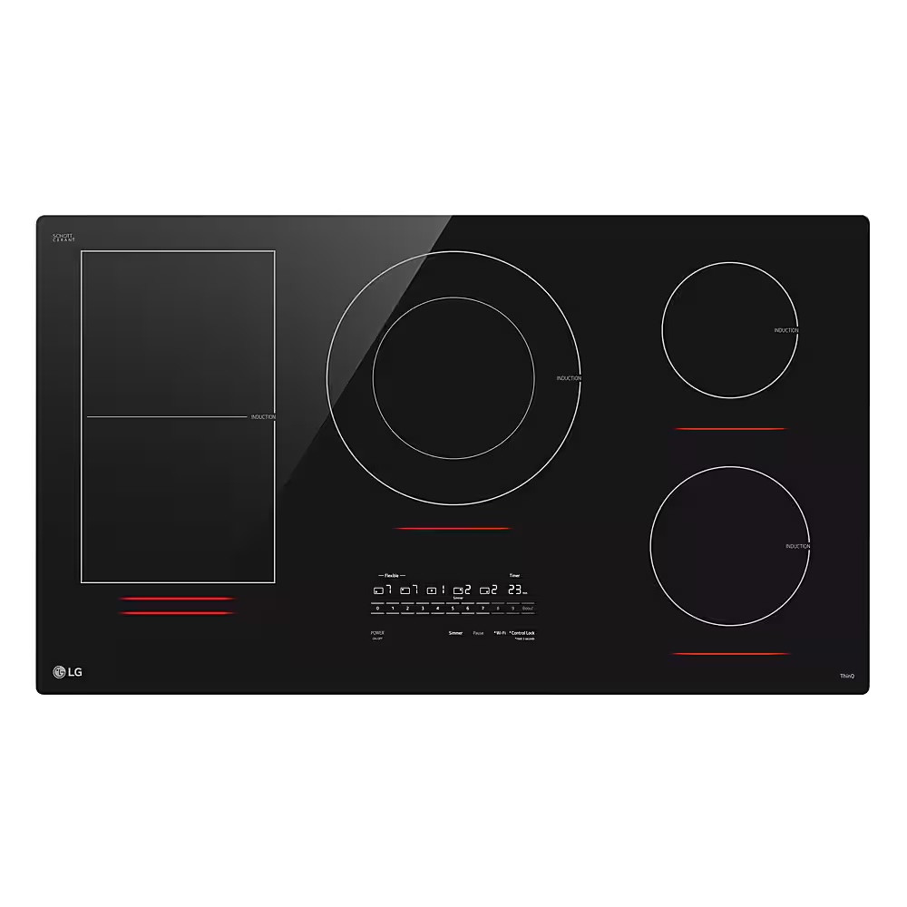 LG - 36-in Wide Built-In Electric Induction Smart Cooktop with 5 Elements and UltraHeat 5.0kW Element - Black Ceramic