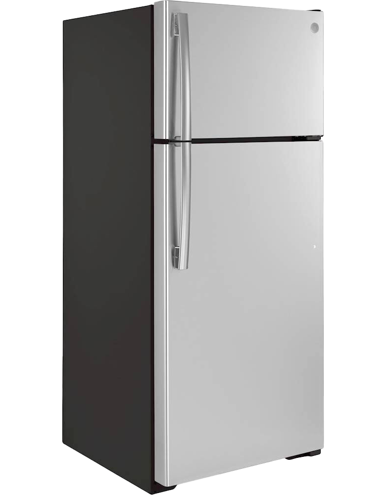 GE - 17.5 Cu. Ft. Top-Freezer Refrigerator with LED Interior Lighting - Stainless Steel