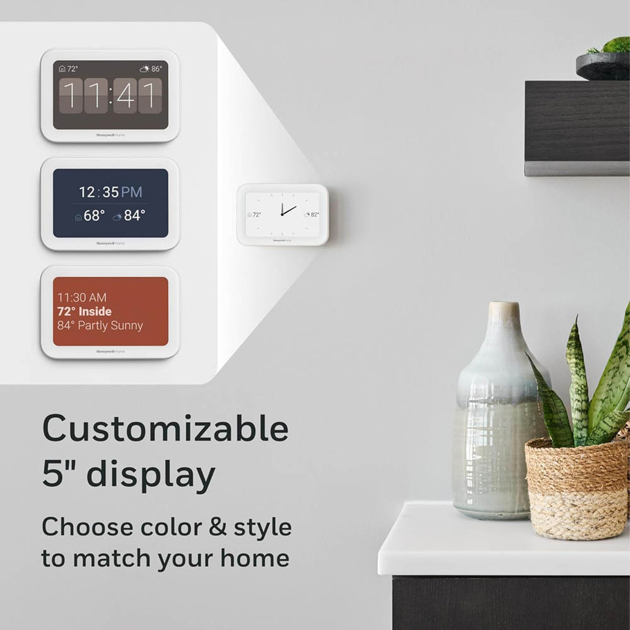 family sitting on couch with thermostat in foreground