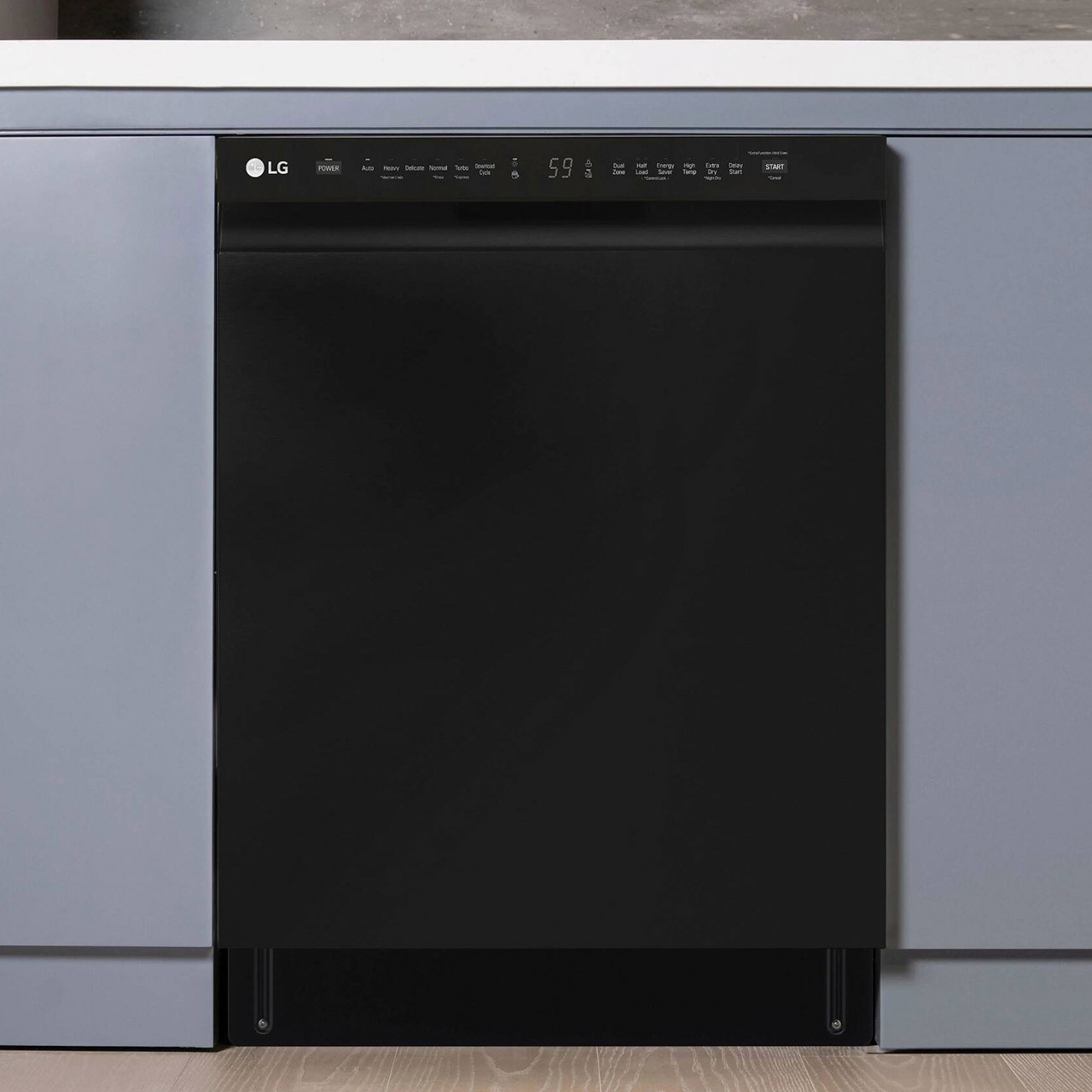 Stainless steel dishwasher installed in wooded counter