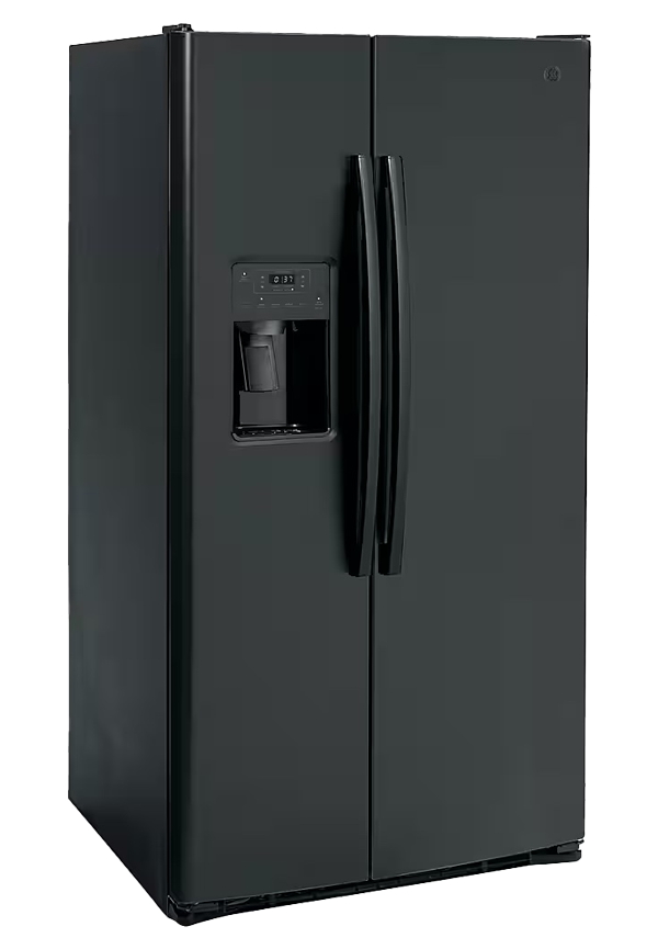 GE - 25.3 Cu. Ft. Side-by-Side Refrigerator with External Ice & Water Dispenser - High Gloss Black.