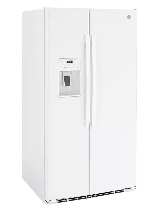 GE - 25.3 Cu. Ft. Side-by-Side Refrigerator with External Ice & Water Dispenser - High Gloss White.