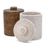 Small Rattan Waste Paper Bin with Lid and Liner in Chestnut and Milk