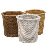 Plain Weave Rattan Waste Paper Basket with Lip in Chestnut, Honey and Milk