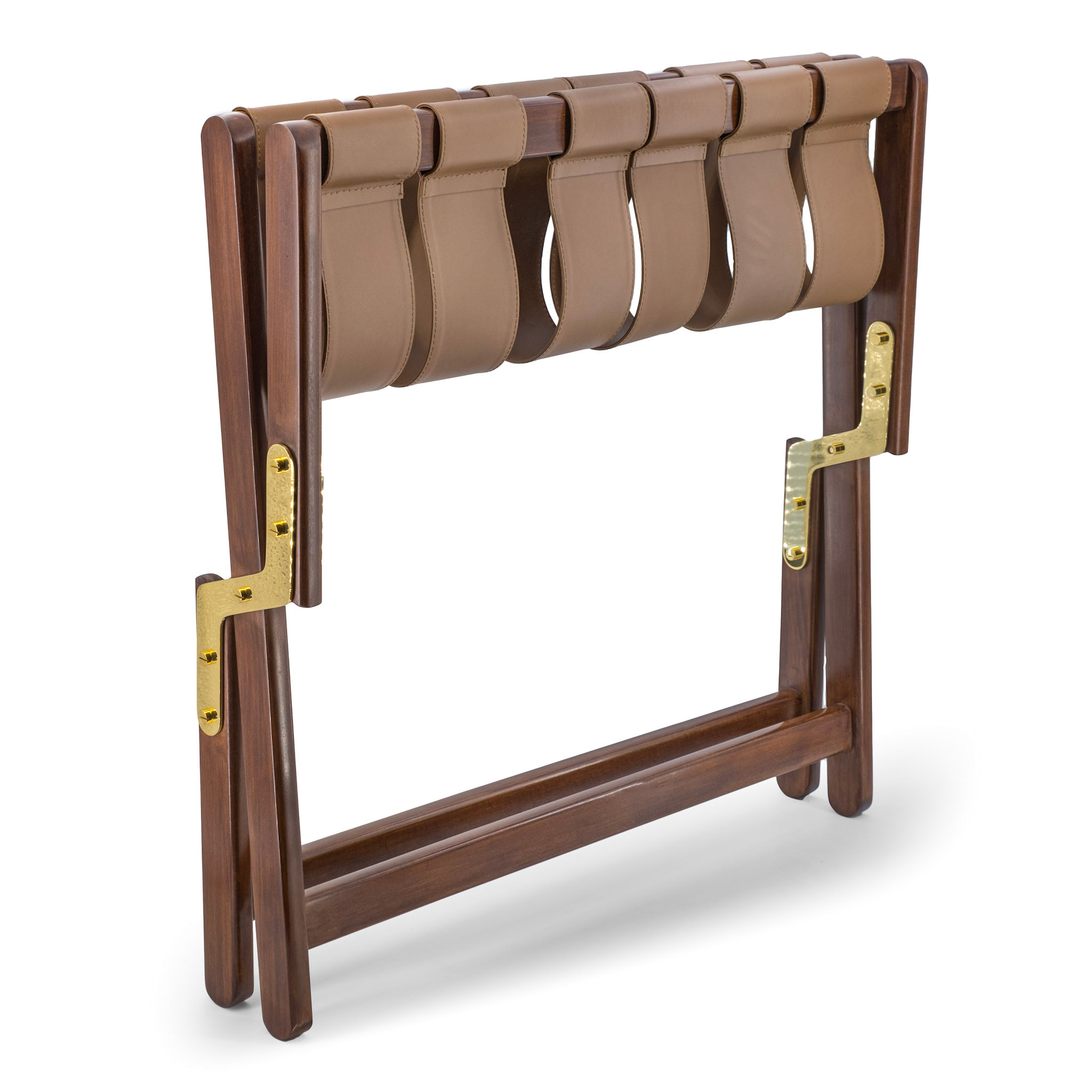Stylish Luggage Rack with Leather Straps and Brass Detail
