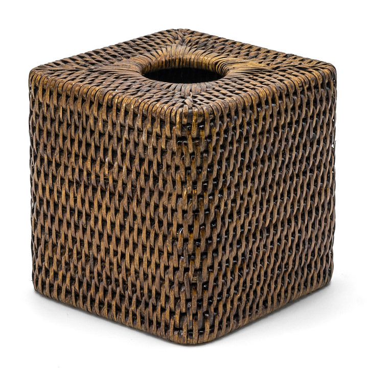 Plain Weave Rattan Square Tissue Box Cover in Chestnut
